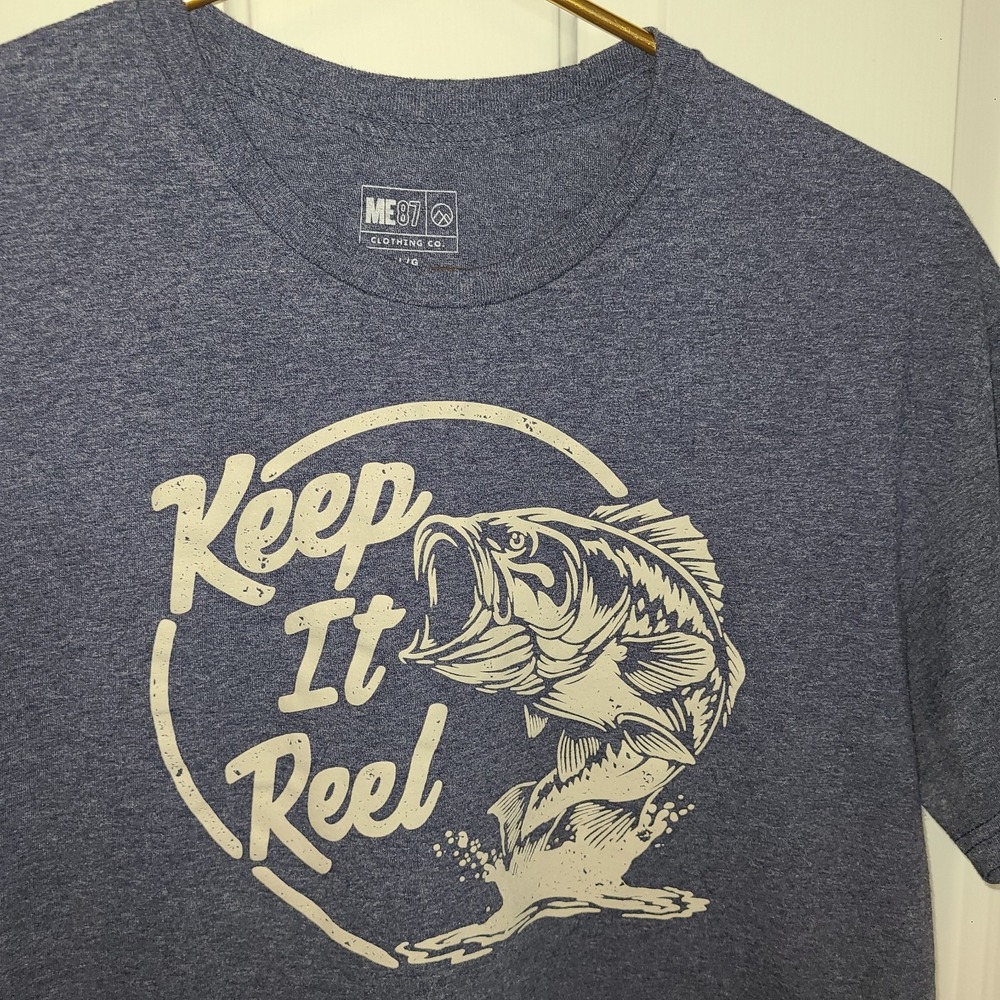 Fishing T-Shirt Men's Large Keep it Reel Lake Beach Boat Weekend Bass Blue